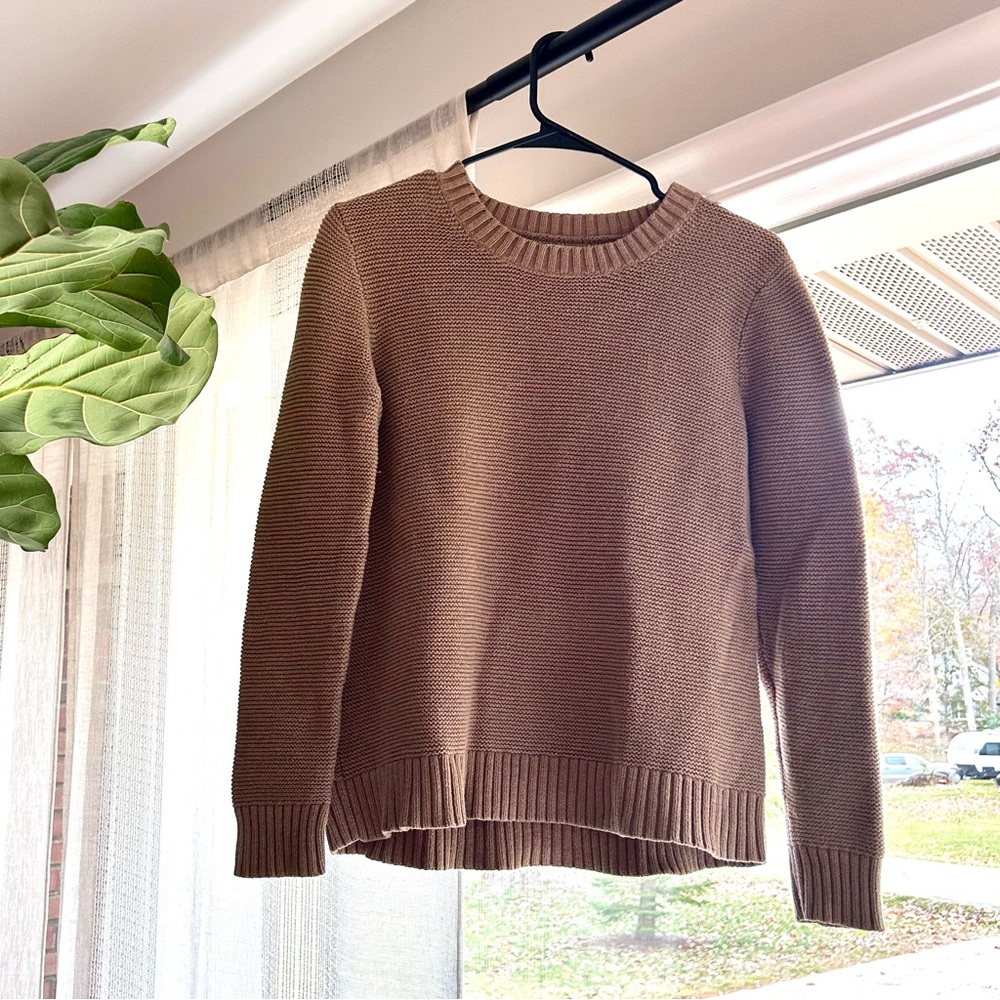 J.Crew Cozy Neutral Fisherman Crew Neck Sweater. Cotton / Wool, Brown, size S.